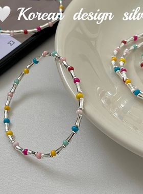 「彩色竹节」韩国小众设计多巴胺手饰品 S925纯银彩色澳竹节手链