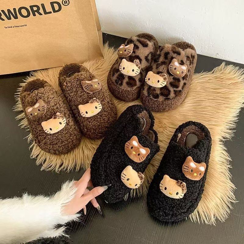 可爱卡通甜美包头半拖鞋女秋冬季外穿2026新款厚底冬天一脚蹬棉拖