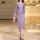 秋冬假两件连衣裙喜婆婆婚宴装 日常可穿2025新款 高级感显瘦蕾丝裙