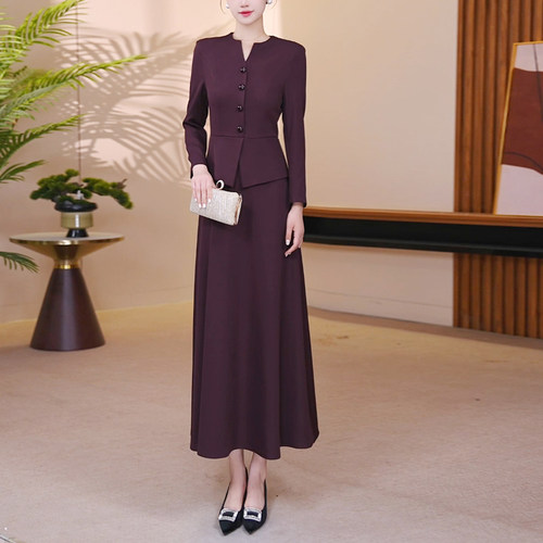 安克拉红假两件连衣裙女冬2025新款高级感a字裙气质修身显瘦长裙