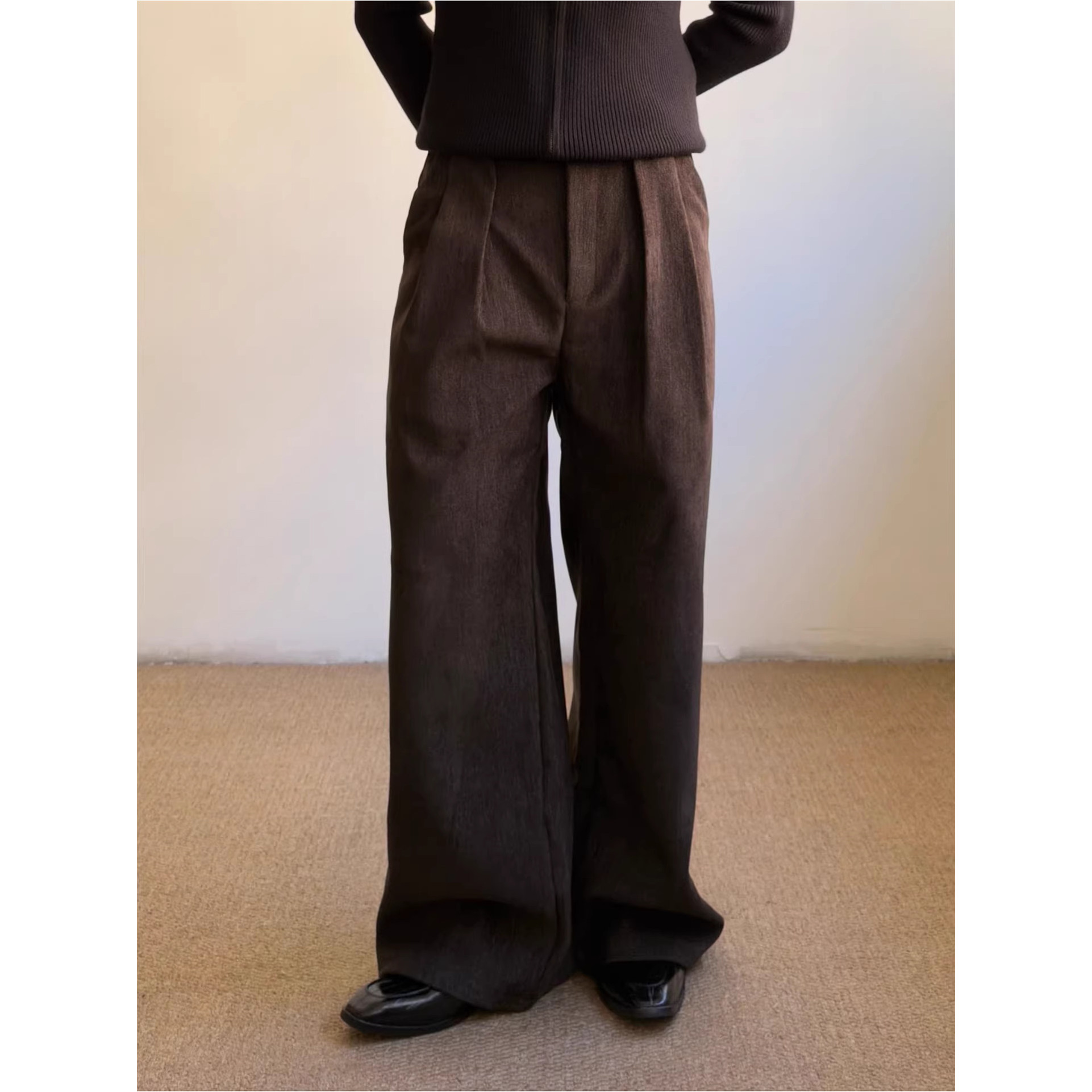 thumbnail for Outcast American vintage pleated thickened woolen casual trousers for men and women, simple and high-end, loose wide legs