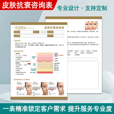 皮肤管理抗衰咨询表医美面部问题肌抗皱面诊单定制印刷初诊登记表