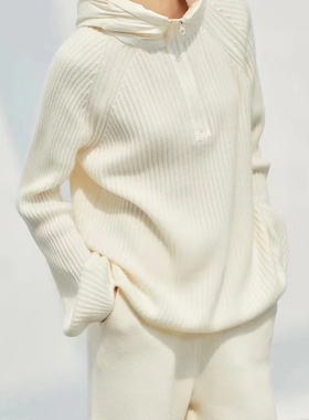 设计师品牌CJZP 羽绒连帽拼接宽松软糯保暖蓬松针织衫套头卫衣女