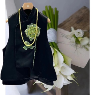 正版 复古重工钉珠花朵立领提花新中式 薄款 马甲背心女 24春夏新款