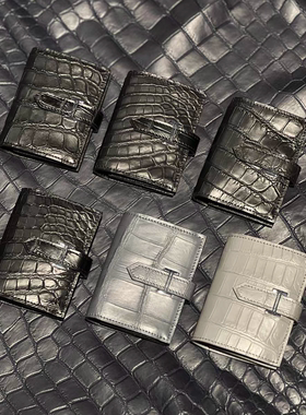 H扣卡片包哑光鳄鱼皮黑色灰色