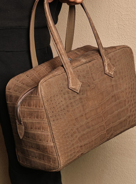 Victoria35，磨砂灰卡其色HCP美洲鳄，银扣实拍现货。不可复制