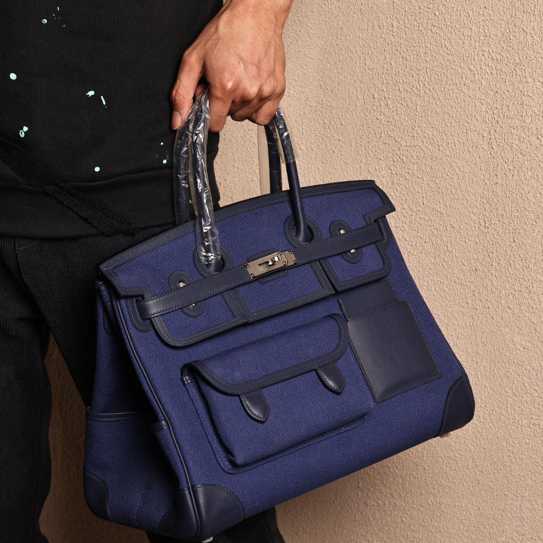 BirkinCargo35，宝石蓝帆布拼