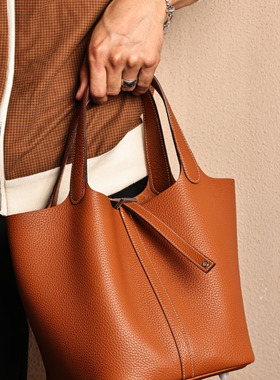 菜篮子包，金棕色TC皮