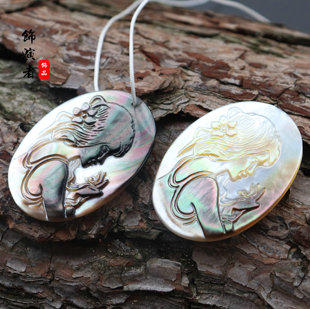 天然黑蝶贝手工雕刻 少女公主头像 吊坠发簪戒面DIY饰品配件材料