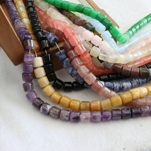 10mm天然玉石玛瑙水晶小圆柱散珠串珠 diy耳饰手串项链饰品配件