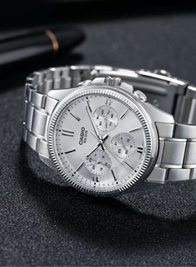 Casio卡西欧大表盘简约时尚防水潮流商务三眼石英男士手表MTP1375