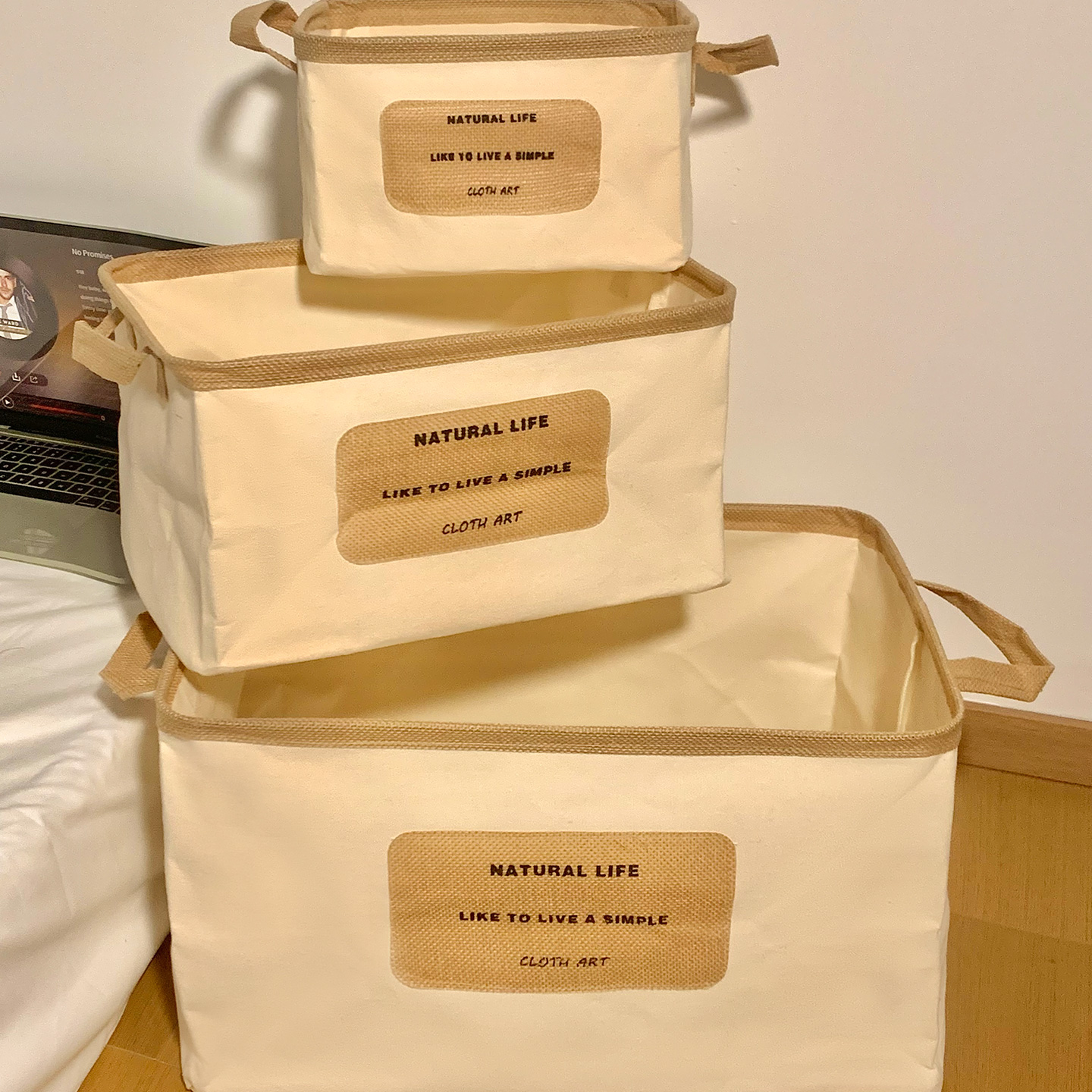 日式棉麻布艺收纳筐家用大容量