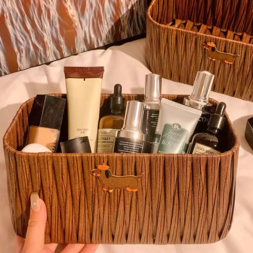 仿藤编腊肠狗收纳盒桌面化妆品