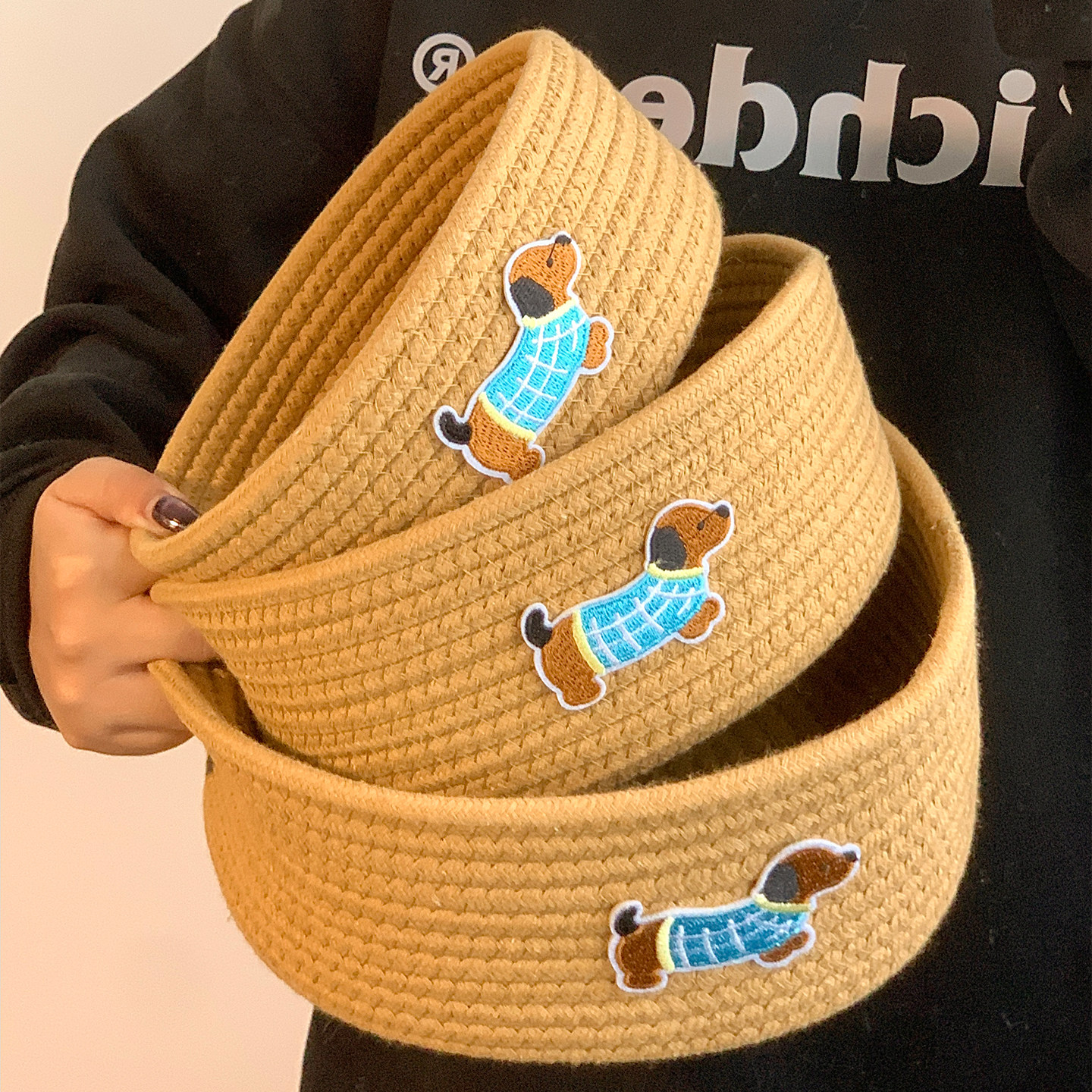 可爱小狗棉线编织桌面置物收纳筐化妆品杂物整理收纳盒储物篮家用,收纳整理,收纳筐,淘宝优惠券,粉丝福利购,淘宝优惠卷