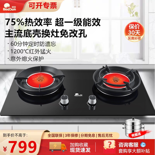 红日红外线燃气灶煤气灶75%热效率免改孔猛火定时节能双灶 EX75P