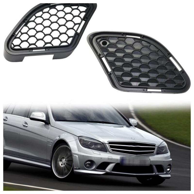 适用奔驰C63前杠下风网W204通风网雾灯框电镀AMG中网进气格栅