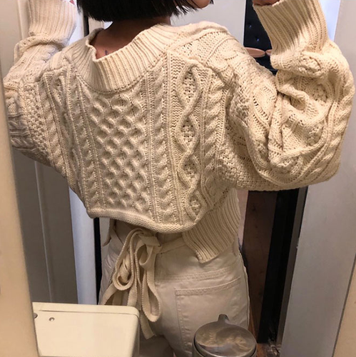 Ghost horse girl ~ South Korean ins playful sexy temperament personality careful machine back waist lace up short sweater knitwear