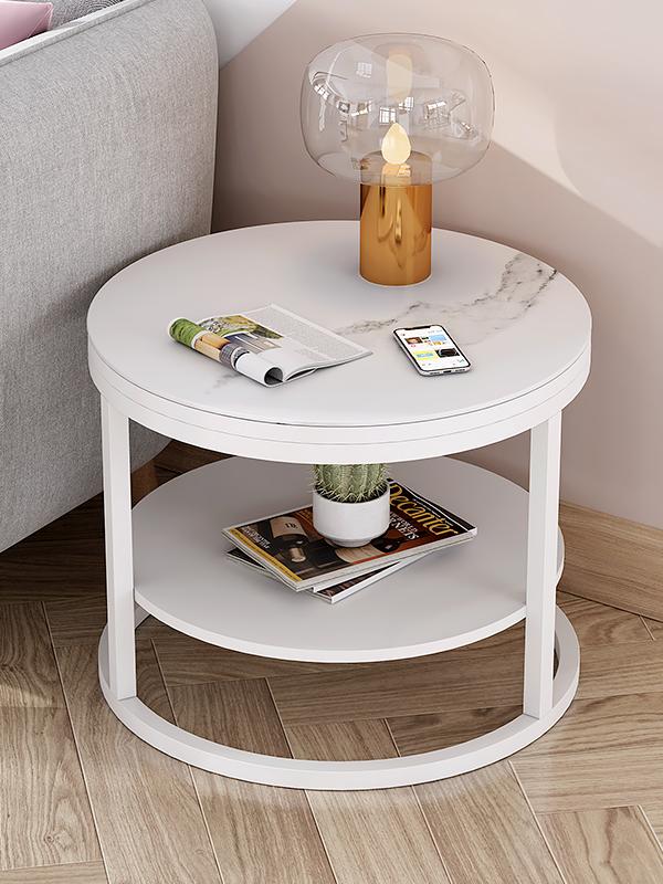 客厅沙发边几岩板茶几角几小户型圆形双层轻奢家用边桌喝茶圆桌子