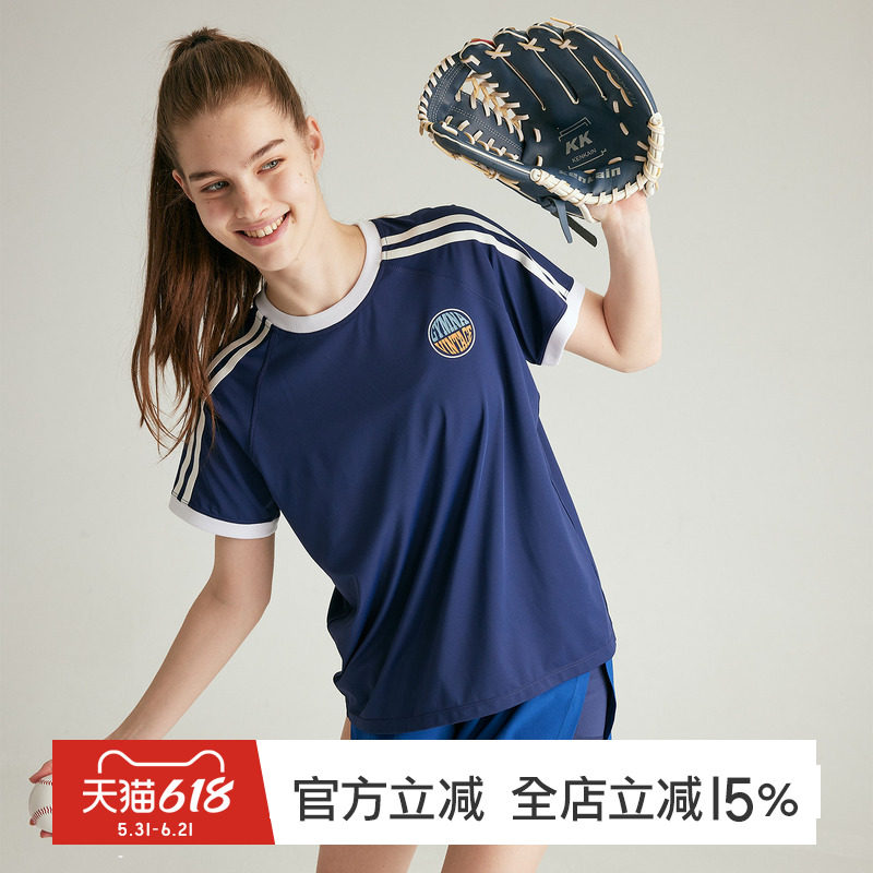 gymna美式运动T恤速干凉感撞色条纹短袖套头宽松休闲球服潮牌上衣