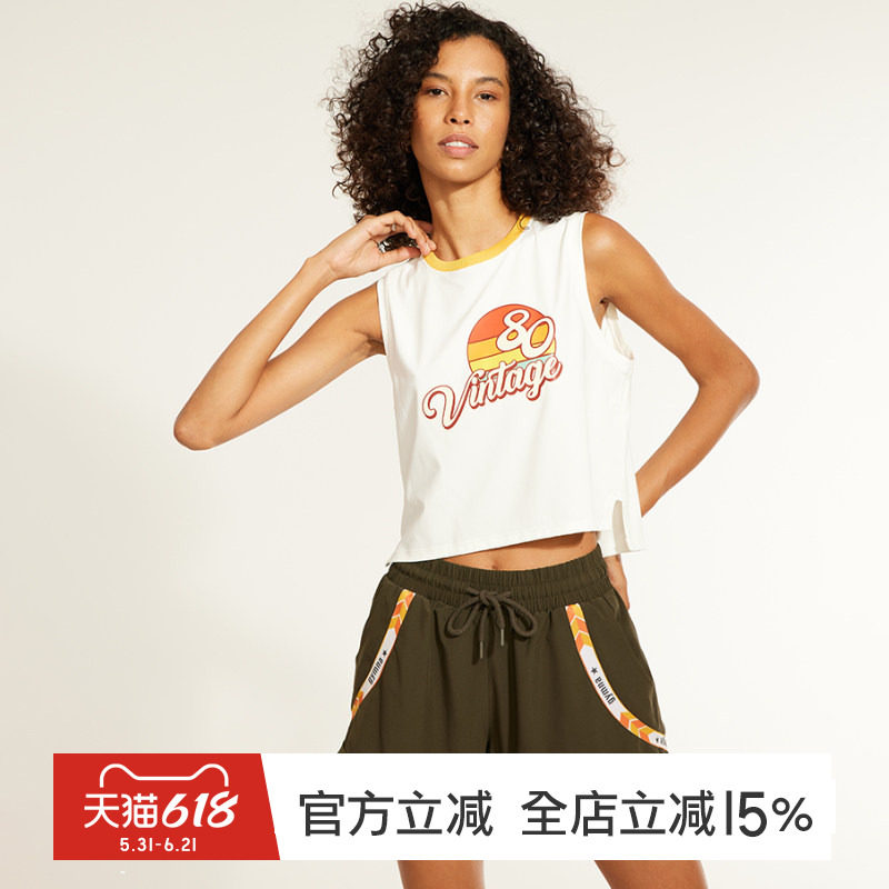 gymna复古运动背心美式短款罩衫宽松无袖T恤跑步瑜伽速干上衣女夏