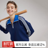 gymna复古宽松运动卫衣翻领半拉链套头学院风速干撞色休闲上衣女