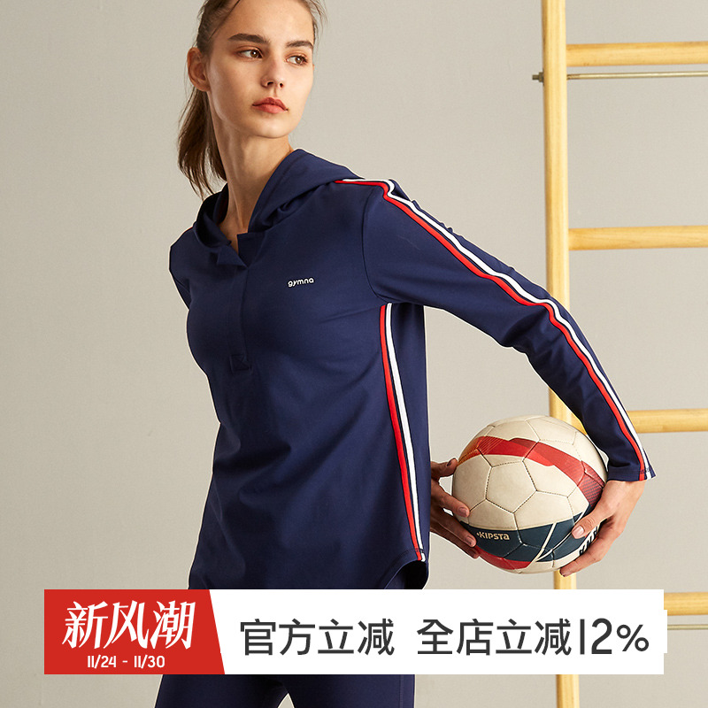 gymna复古学院风宽松瑜伽服女罩衫训练长袖跑步休闲运动健身上衣