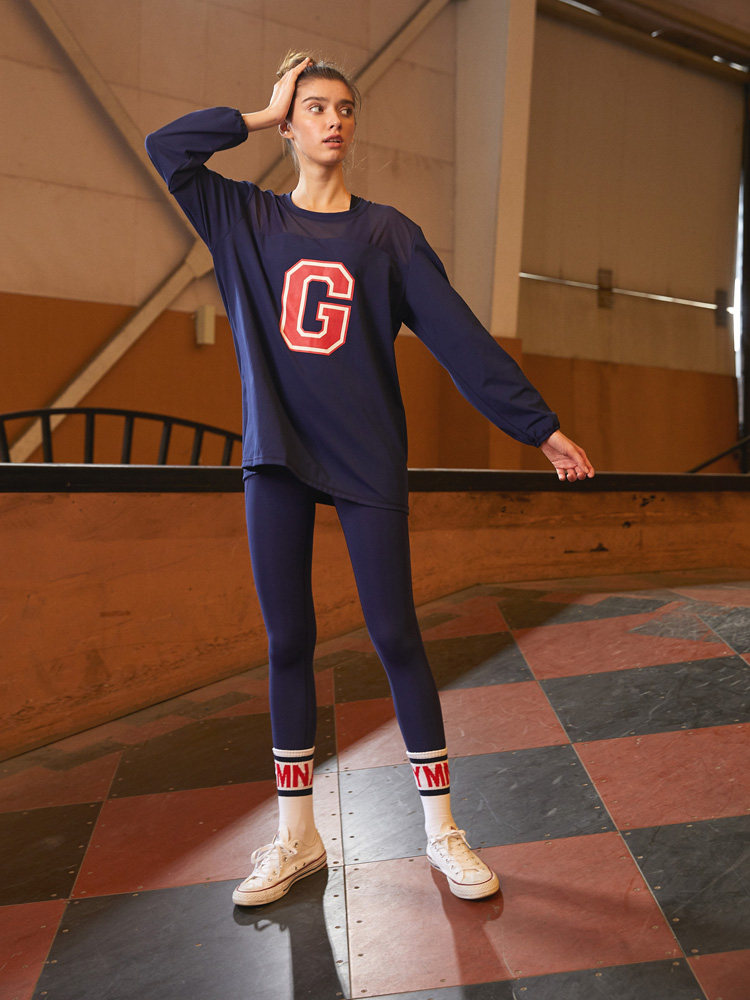 gymna retro college style long-sleeved sports T-shirt women loose breathable net red quick-drying yoga fitness clothes blouse women