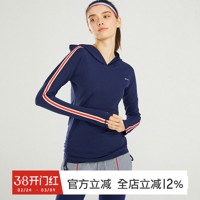 gymna复古学院风运动T恤女连帽修身休闲长袖健身上衣跑步瑜伽服