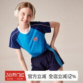 速干透气跑步训练服 防走光短裤 gymna复古运动套装 女宽松休闲短袖