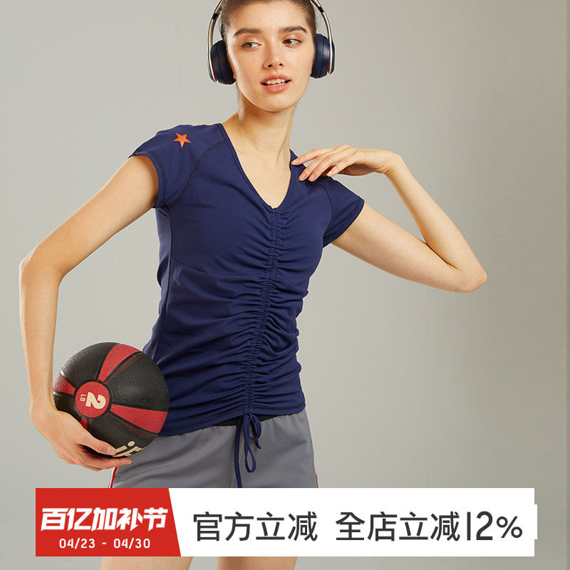 gymna复古学院风休闲运动短袖修身跑步上衣女瑜伽健身训练服夏新