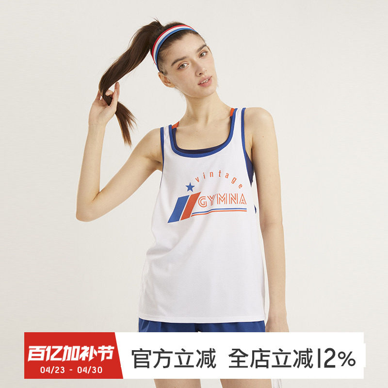gymna复古学院风运动背心女休闲宽松网眼透气跑步健身服吊带上衣