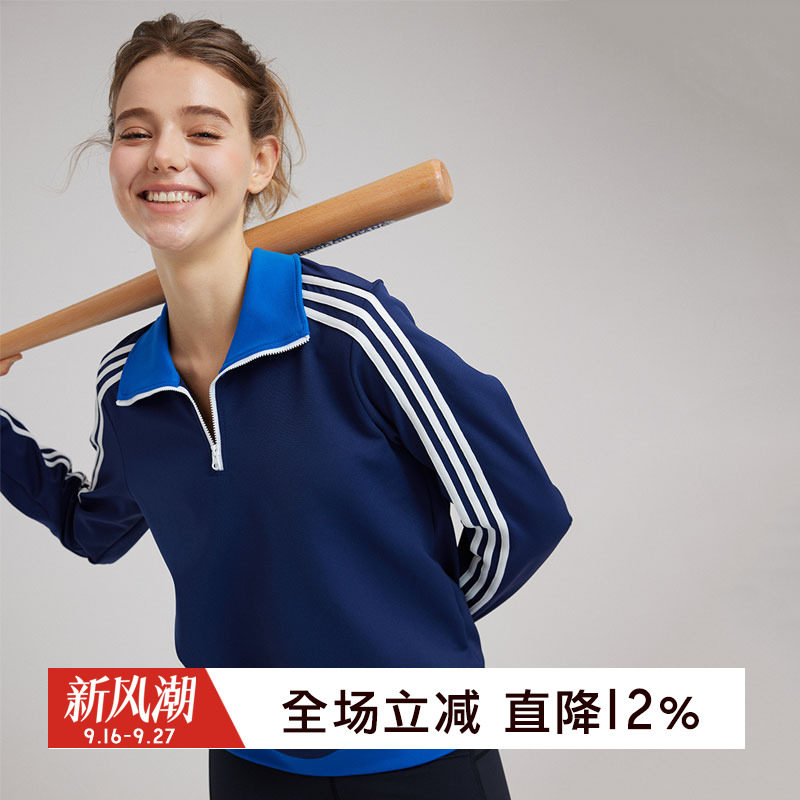 gymna复古拼色卫衣训练休闲翻领