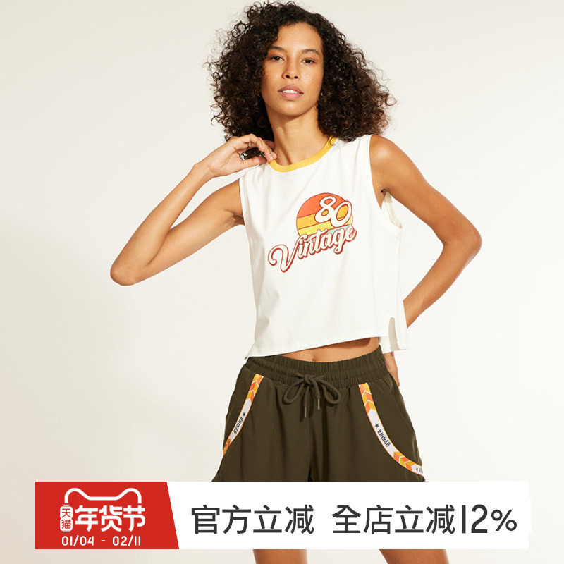 gymna复古运动背心美式短款罩衫宽松无袖T恤跑步瑜伽速干上衣女夏