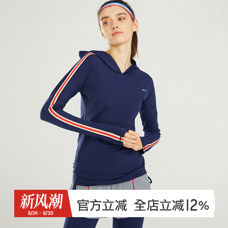 gymna复古学院风运动T恤女连帽修身休闲长袖健身上衣跑步瑜伽服