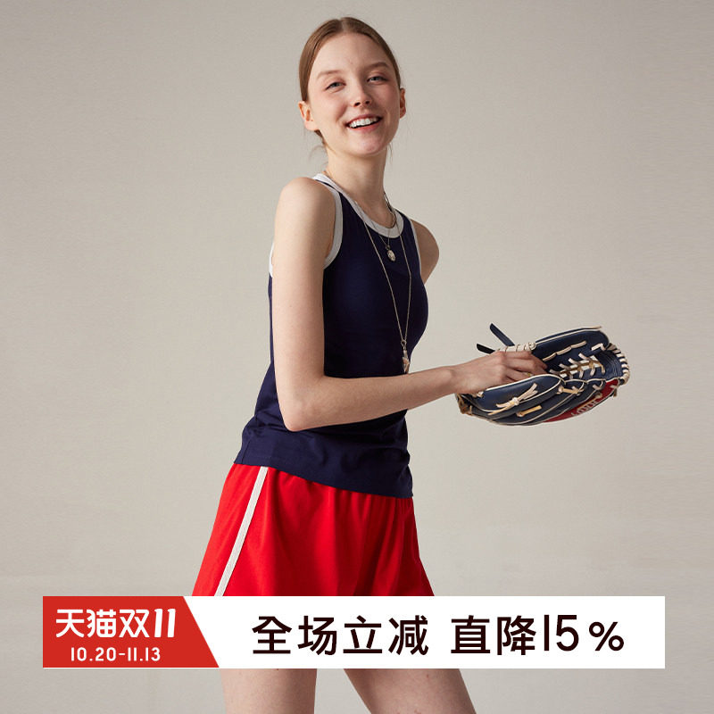 gymna复古运动套装宽松休闲速干背心假两件短裤跑步训练服两件套