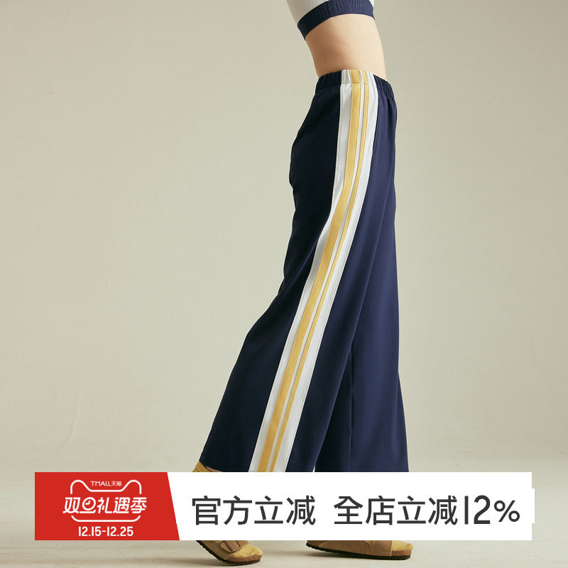 GYMNA复古运动直筒裤女宽松休闲美式9分裤速干透气高弹显瘦训练裤