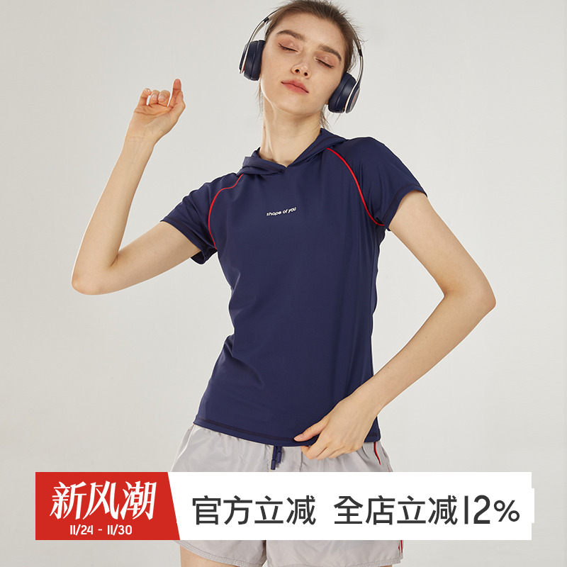 gymna复古学院风健身服女宽松训练服户外休闲跑步瑜伽连帽上衣夏