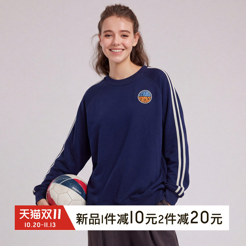 gymna运动风卫衣复古纯棉毛圈长袖条纹撞色百搭宽松显瘦美式上衣