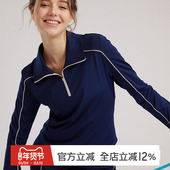 gymna复古运动健身衣休闲长袖 半拉链翻领卫衣美式 跑步训练速干T恤