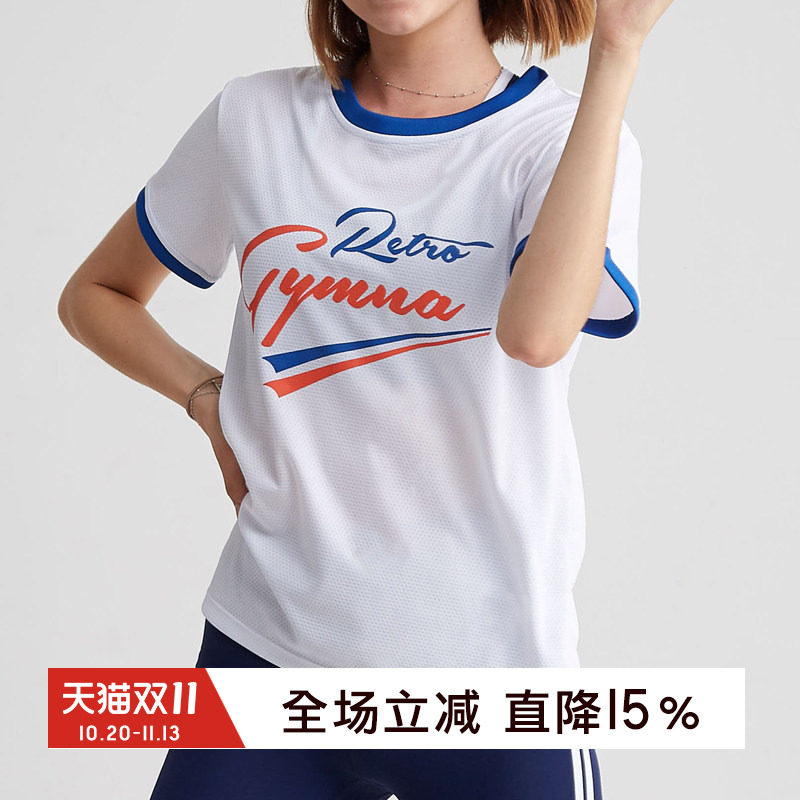 gymna复古运动短袖t女速干宽松休闲上衣健身房跑步训练T恤健身服