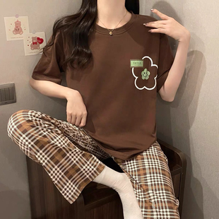 带胸垫纯棉短长睡衣家居服套装 特价 女短长