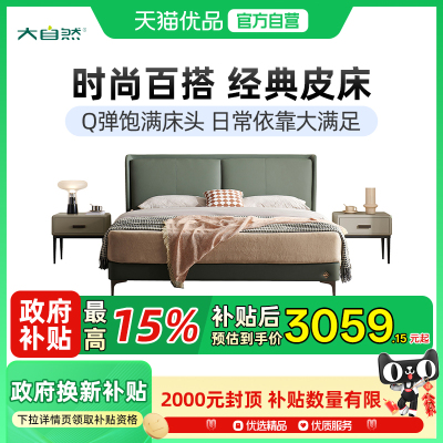 大自然轻奢简约双人大床真皮床