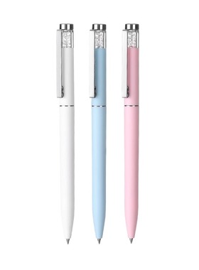 【门店发货】齐心 笔 白色+粉色+天蓝旋转出芯-0.5mm子弹头0.5mm