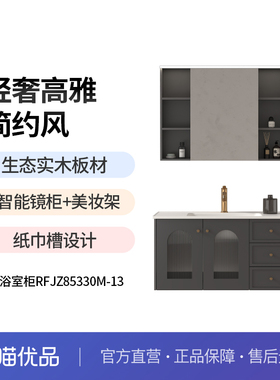 金牌卫浴GOLD 深灰感应智能镜 陶瓷盆浴室柜 KA  RFJZ85330M-13