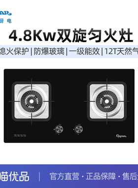 GASTAR/星牌厨电 天地通一体式钢盖双旋火玻璃面板双眼灶HB06