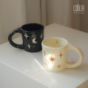 coolercolour原创星星月亮陶瓷杯情侣马克杯牛奶咖啡水杯生日礼物