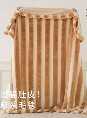 「咖啡奶冻」条纹毛绒保暖重磅加厚毛毯沙发床上盖毯coolercolour