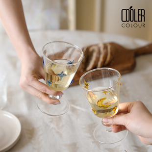 coolercolour原创手工星月玻璃杯高脚杯香槟红酒杯送生日乔迁礼物
