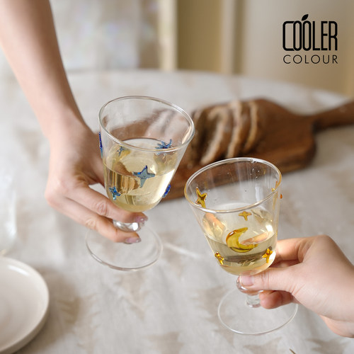 coolercolour原创手工星月玻璃杯高脚杯香槟红酒杯送生日乔迁礼物