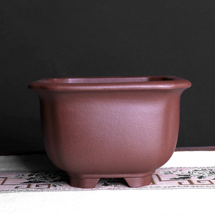 蔓木人紫砂宜兴紫砂花盆四方花盆盆景盆精品手工素面紫泥松树梅桩